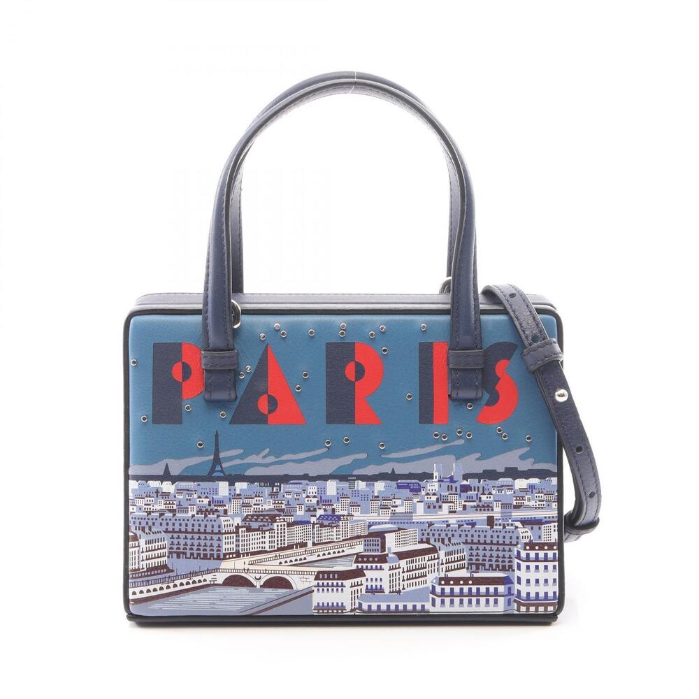 Loewe Postal City Paris Leather Multicolor Crossbody Bag Navy Blue